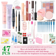 47PCS Set Waterproof Makeup Set BB Cream Eyebrow Pencil Eye Shadow Eyeliner Pencil Mascara Lipstick Loose Powder Brush Tool Set