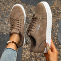 2026 New Fashion Women Lace Up Vulcanized Shoes Flat Thick Sole Casual Sneakers For Students Outdoor Sports Walking