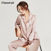 Women's Silk Pajamas 100% Fimtairah New 6A 100% Silk Pajamas Women's Spring Autumn 2024 Fashion Lady Long-sleeved Two-piece Suit Summer home clothes