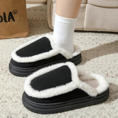 Faux Suede Fluffy Warm Women's Home Slippers Plus Size Non Slip Fur Slippers Woman Platform Indoor Bedroom Plush Slides Ladies