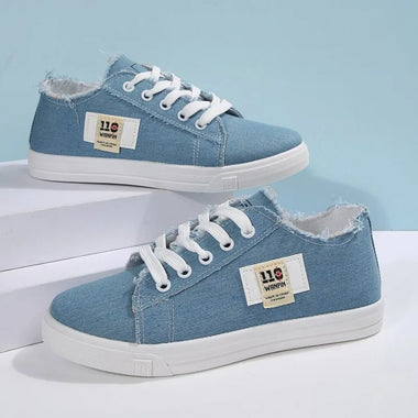 Ladies Versatile Canvas Sneakers Fashion Light Flat Casual Comfort Student Frayed‑Edge Low‑Top Vulcanized Sports Walking Shoes