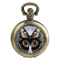 Fashion Skeleton Butterfly Quarzt Pocket Watch with Chain Necklace Vintage Quartz Pendant Watches Clock Chain Mens Women