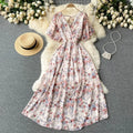 19 Colors Summer Floral Print V-neck Waist-cinching Chiffon Long Dress Women 2025 Trendy Elegant Casual Vacation Beach Dresses
