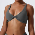 Hearuisavy Women's Twist V Neck Padded Sports Bra Adjustable Straps Back Cutout Dry Yoga Gym Run Low Support Crop Workout Top