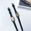Women's Fashion Retro Quartz Watch Chic Simple Leather Strap Casual Luxury Small Square Wheat Ear Print Rectangle Timepiece