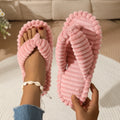 Women's Home Slippers Fashion Corduroy Flip Flops For Women Sandals Winter Warm Plush Slides Indoor Flat Soft Sole Female Shoes
