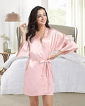 Women Silk Robe RB032 2018 New Silk Kimono Robe Bathrobe Women Silk Bridesmaid Robes Sexy Navy Blue Robes Satin Robe Ladies Dressing Gowns