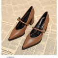 2026 New Spring Women Commuter Pumps Shoes Fashion Pointed Toe Slip On Shoes Elegant Thick Heel Work Leather Shoesv