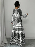Women's Floral Print Belted Dress, Elegant Fashion Casual Long Sleeve Dress for Daily Outdoor Wear, Women Dress for Summer