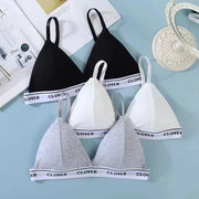 Women Cotton Bra Non-wire Wireless Bralette Letter Print Padded Bra Deep V Triangle Cup Underwear Sexy Lingerie One Size
