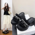 Women Slippers Trend Height Increasing Platform Sandals Luxury Rhinestone Tassel Designer Slippers Summer Open Toe Beach Slipper