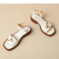 Summer Soft Leather Retro Fashion Sandals Women's Open Toe Single Strap Low Heel Shoes Metal Buckle Roman Shoes 2025