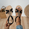 New Women Sandals Bohemian Flat Sandals Women Fine Strap Beaded Elastic Band Casual Women Shoes Comfortable Roman Style Shoes