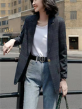 Vintage Women's Blazer Checked Plaid Fashionable Suit Jacket Thin Coats patchwork pocket coat OLCasual Outwear Suits