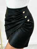 Mini Skirt For Women High Waist Wrap Over Ruched Skirt Side Gold Buttons Asymmetrical Hem Slim Fit Club Work Skirt
