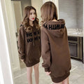 Women's Hoodie 2026 Winter New Mid-Length Fleece-Lined Thickened Oversize Letter Hooded Sweatshirt Casual Comfortable Streetwear