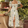 Summer Female Shoulderless Dress Slash Neck Fashion Printing Short Lantern Sleeve Women's Holiday Clothes Sexy Lady Floral Dress