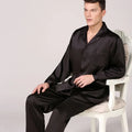 Silk Pajamas Satin Men Silk Satin Pajamas for Men Sleepwear Cozy Soft Print Long Sleeve Nightgown Tops + Trousers Two Pieces Mens Pajama Set