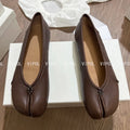 Women's Fashion Casual Pleated Soft Leather Split-Toe Pig Trotters Ballet Flat Loafers Shoes Plus Size Ladies Walking Shoes
