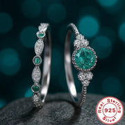 Jewelry Set 925 Sterling Silver Ring Set with Emerald Zircon Crystals for Women Engagement Wedding Glamour Jewelry Gifts