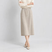 Women's Skirt Women's Knit Skirt Midi Length Drawstring Waist Straight Casual Loose Skirt with Pockets