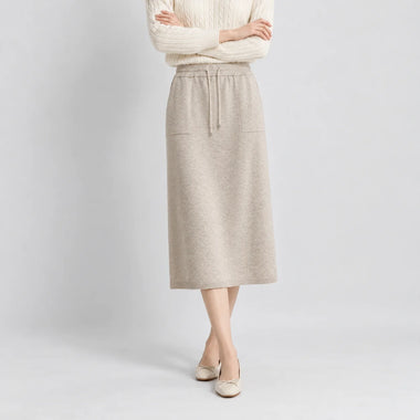 Women's Skirt Women's Knit Skirt Midi Length Drawstring Waist Straight Casual Loose Skirt with Pockets