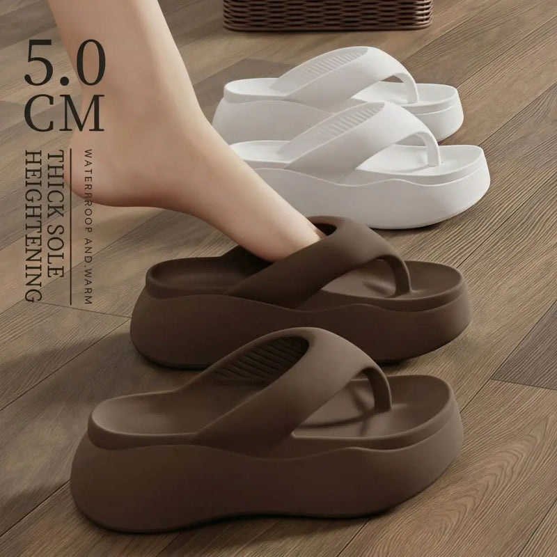 Height-increasing Platform Slippers 5CM EVA Soft Sole Beach Sandals Non-slip Lightweight Women's Flip Flops Everyday Outfits