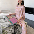 New Chinese Style Women Pajamas Set Loungewear Elegant Print Flower Sleepwear Trouser Suits Loose Silk Satin Homewear Pyjama