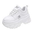 White Black Chunky Sneakers Women Spring Autumn Thick Bottom Shoes Woman's Fashion PU Leather Platform Sneakers Ladies Lace-up