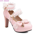 Pumps Women's Shoes Spring and Autumn New Style Fashion Shallow Mouth Butterfly-knot Sweet Lolita  Lace Party Plus Size 45