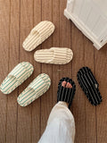 Comfortable Cotton Linen Slippers Women Stripe Design Soft Floor Shoes Four Seasons