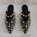 2027 New Pointed Toe Women Slippers Rivets Studded Summer Gladiator Sandals Flat Beach Shoes Woman Outside Slides Fashion Mules