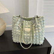 Women Quilted Plaid Cloud Cotton Padded Bag, Pleated Underarm Hobo Shopper Crossbody Shoulder Handbag for Daily Use