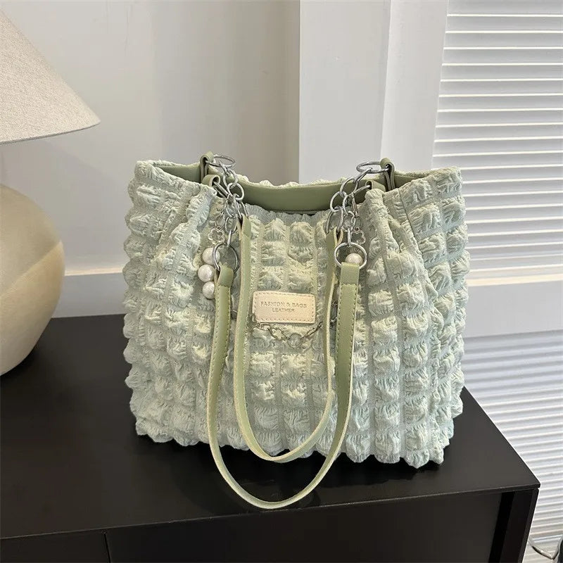 Women Quilted Plaid Cloud Cotton Padded Bag, Pleated Underarm Hobo Shopper Crossbody Shoulder Handbag for Daily Use