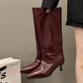 Women Knee High & Ankle Boots Pointed Toe Kitten Heel PU Leather Pull On Party Street Autumn Winter Tall Short Boots Shoes Woman