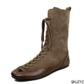2026 New Women round head Toe Lace Up High Boots, Cross Strap Design Long Booties, Fashion Casual Daily Outdoor Footwear