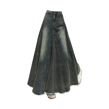 Women Blue Y2k A-line Jeans Skirt Elegant Harajuku Long Denim Skirts Streetwear 90s Aesthetic Vintage Cowboy Skirt Clothes