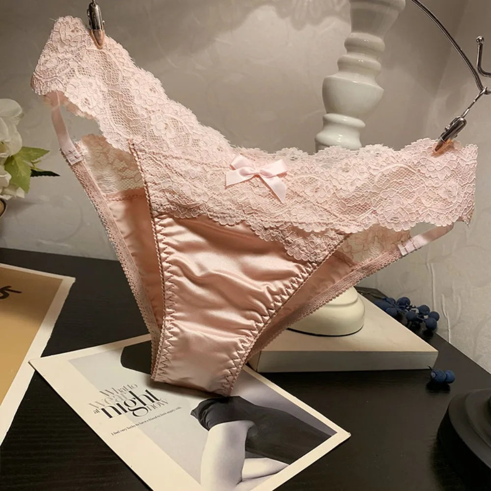 French Lace Panties Trendy Bow Sexy Lace Women's Cotton Crotch Low-rise Underwear Japanese Comfortable Lingerie for Women