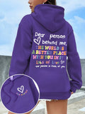 Women Dear Person Behind Me Rainbow Letter Print Hoodie Oversized Soft Fleece Hooded Sweatshirt Men Casual Street Pullover Tops