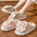 Thick Bottom Cute Bowtie Women's Fluffy Slippers Winter 2026 Warm Long Plush Home Slippers Soft Sole Lamb Girls Indoor Shoes