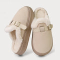 Winter Platform Plush Mules Slippers Women Fashion Belt Buckle Thick Plush Warm Home Fluffy Slides Outdoor Non Slip Cotton Shoes