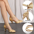 Women's Latin Dance Shoes Ballroom Salsa Waltz Tango Square Modern Dance Shoes Ladies Elegant Closed Toe Satin Rhinestone Shoes