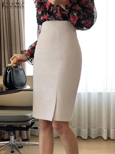 ZANZEA Vintage Bodycon Skirt Women Autumn High Waist Faldas Fashion OL Knee Length Skirts Casual Split Hem Office Work Jupes