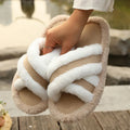 Fashion Fluffy Cross Strap House Slippers for Women Autumn Winter Warm Furry Slides Shoes Woman Indoor Comfort Flat Fur Slippers