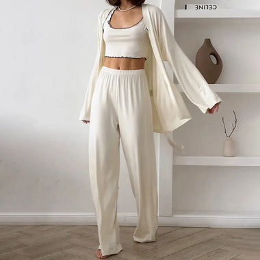 Chic Summer Homewear Sleepwear Knitted Milk Silk Fungus Edge Pajamas Three-piece Soft Skin-friendly Loungewear Women's 2026 Y2K