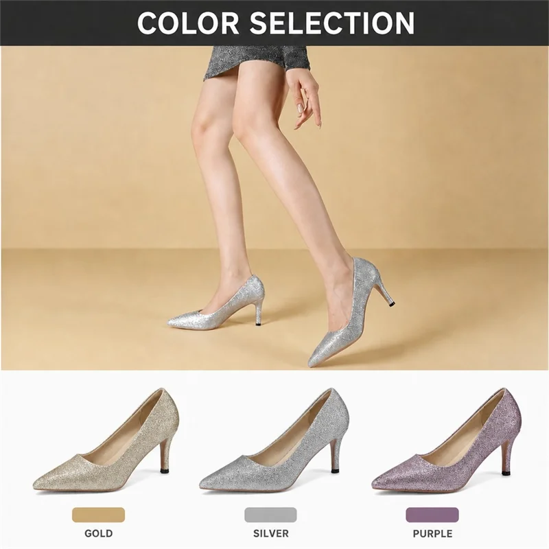 Fashion Glitter Sequins Pointed Toe Stiletto Heels Women Formal Wedding Bridal Evening Party Dress Pumps Footwear