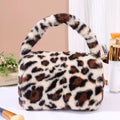 Fashion Leopard Print Shoulder Bag Solid Color Zipper Underarm Handbag Faux Fur Soft Women's Shoulder Bag Winter Season