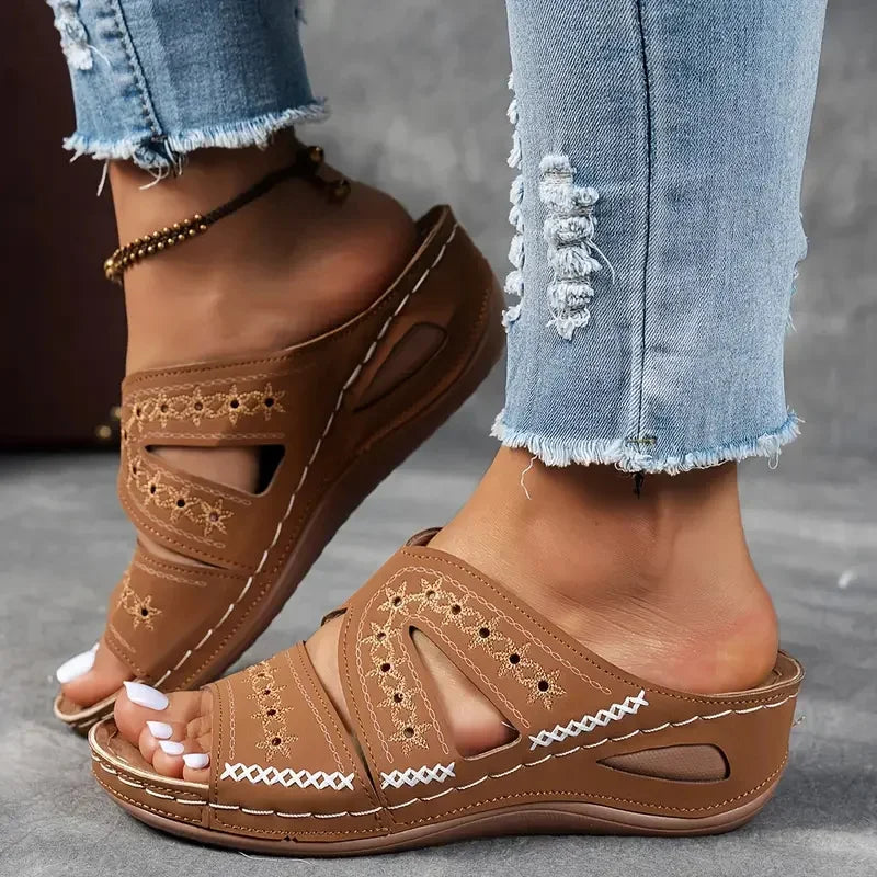 Summer Women Wedge Slippers Premium Orthopedic Sandals Open Toe Vintage Slippers New Casual Platform Shoes Female Slides Women
