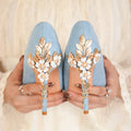 Fashion Light Luxury Pointed Toe High-heeled Stiletto Women's Shoes Sexy Metal Flower Wedding Shoes Banquet High-quality Single