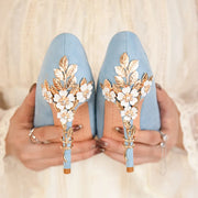Fashion Light Luxury Pointed Toe High-heeled Stiletto Women's Shoes Sexy Metal Flower Wedding Shoes Banquet High-quality Single